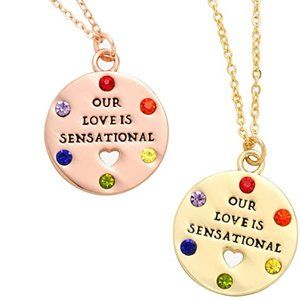 Set of 2 Pendant Necklace Gold Tone Punch Out Heart Rainbow New Tags